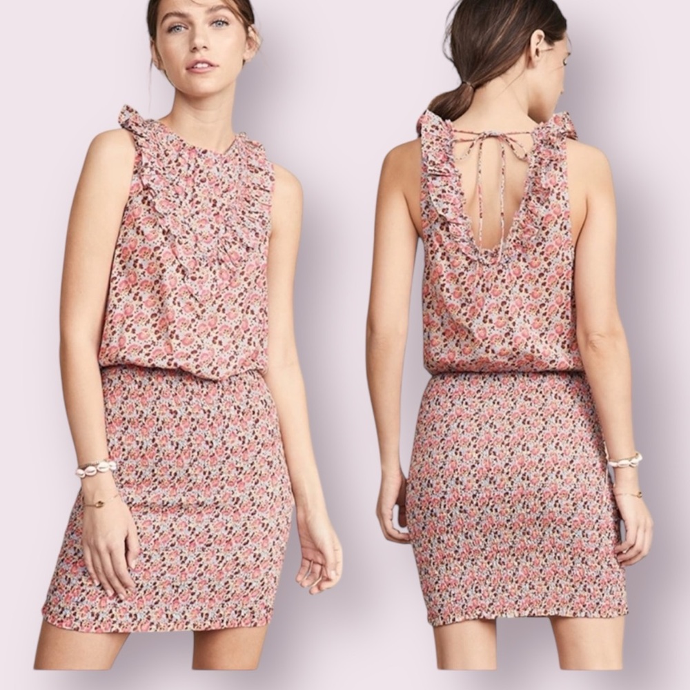 Floral Ruffle Tie-Back Sleeveless Dress - Pink